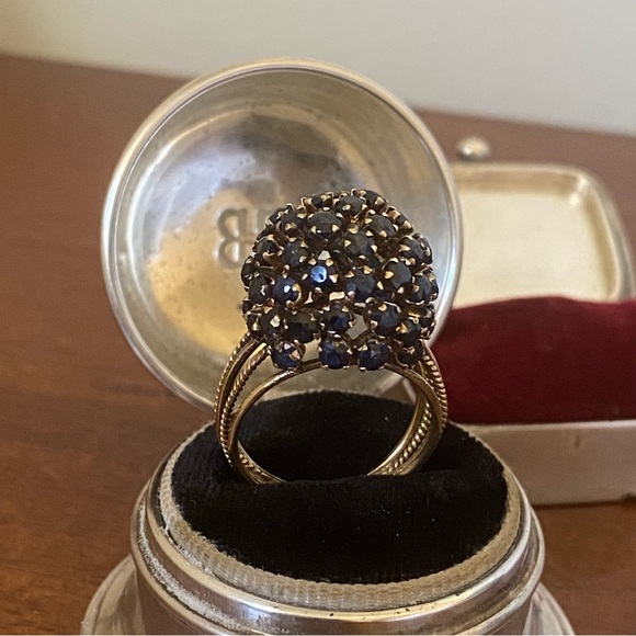 14k yellow gold Cocktail Bombe Sapphire Ring 1950-1960 Estate Vintage Sputnik - Picture 7 of 7